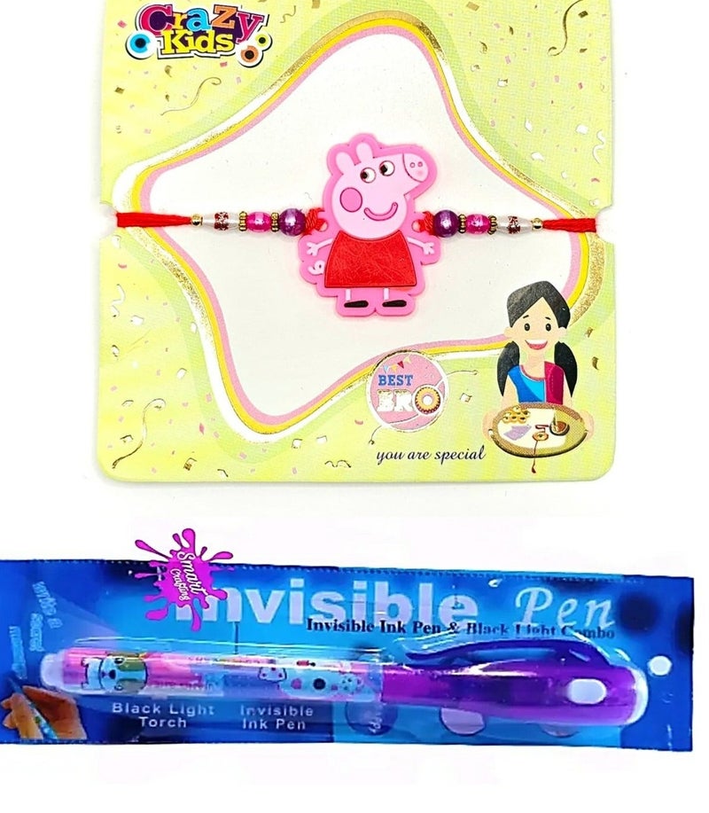 Shreeji Kids Rakhi Gift Combo for Boys – Cartoon Rakhi ( 21 cms ) with Invisible Ink Spy Pen & UV Light, Fun Bhaiya Gift - Image 1