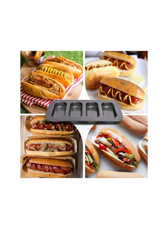 S-TOP Perforated Carbon Steel Hot Dog Bun Baking Pans, Non-Stick Durable Bakeware for Crispy Hotdog Buns, Mini Baguette Rolls Mold Tray, Oven Safe Bread Mold (2 PCS) - Image 4
