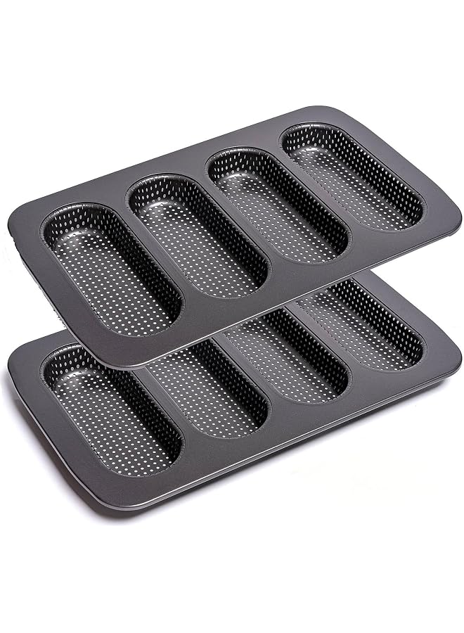 S-TOP Perforated Carbon Steel Hot Dog Bun Baking Pans, Non-Stick Durable Bakeware for Crispy Hotdog Buns, Mini Baguette Rolls Mold Tray, Oven Safe Bread Mold (2 PCS) - Image 1