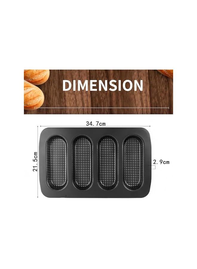 S-TOP Perforated Carbon Steel Hot Dog Bun Baking Pans, Non-Stick Durable Bakeware for Crispy Hotdog Buns, Mini Baguette Rolls Mold Tray, Oven Safe Bread Mold (2 PCS) - Image 5
