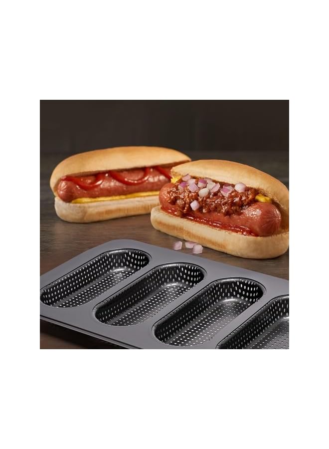 S-TOP Perforated Carbon Steel Hot Dog Bun Baking Pans, Non-Stick Durable Bakeware for Crispy Hotdog Buns, Mini Baguette Rolls Mold Tray, Oven Safe Bread Mold (2 PCS) - Image 2