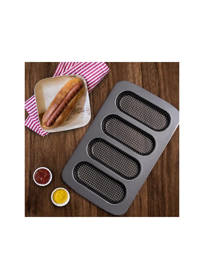 S-TOP Perforated Carbon Steel Hot Dog Bun Baking Pans, Non-Stick Durable Bakeware for Crispy Hotdog Buns, Mini Baguette Rolls Mold Tray, Oven Safe Bread Mold (2 PCS) - Image 3