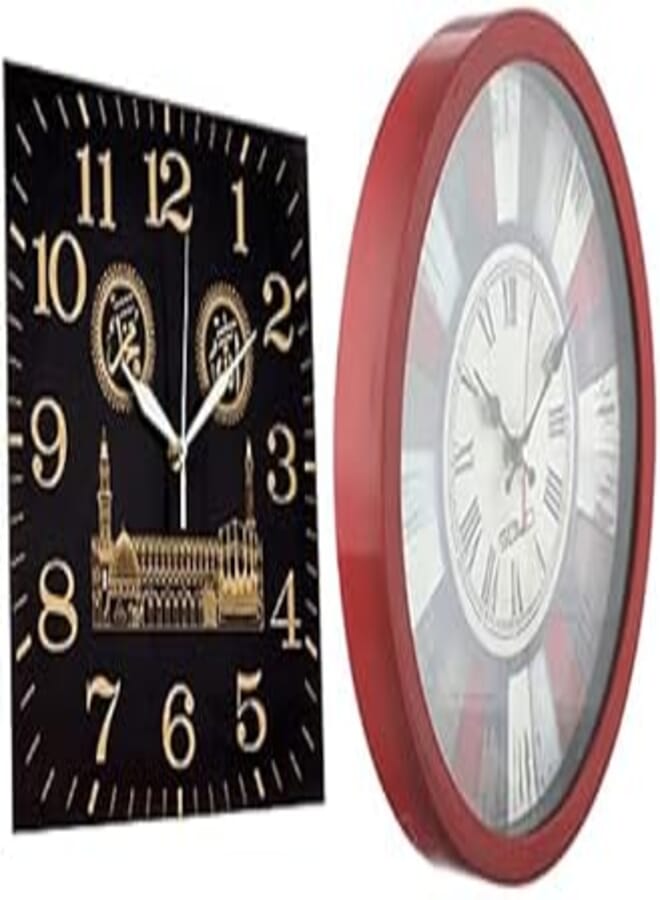 Solo Bundle of Solo Clock black and gold 30 cm + SOLO B649P Circular Wall Clock, QUARTZ clock, For Living room, Bedroom, Office room, with Battery Operated