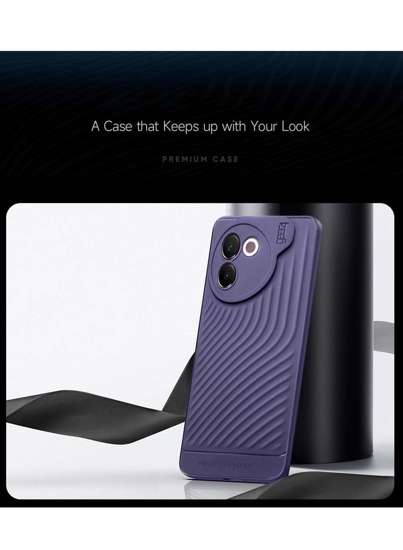جيرفور Vivo V30e 5G 2024 غطاء حماية من السيليكون السائل مع نسيج مموج - أرجواني باذنجاني - Image 3