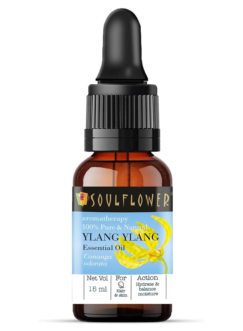 Soulflower Ylang Essential Oil for Strengthen Hair Roots, Control Hair Fall, Skin Moisture, Controls Acne, Aromatherapy - 100% Pure, Natural & Undiluted Premium Essential Oil, 15ml - Image 1