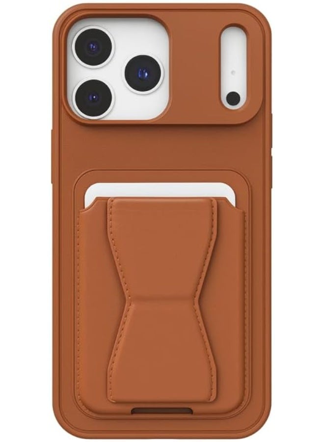 Leather Case Compatible for Iphone 17 Pro Shockproof Leather Back Card Storage & Case built-in Stand PU leather For a Stylish Look, Comfortable Grip (Brwon) - Image 1