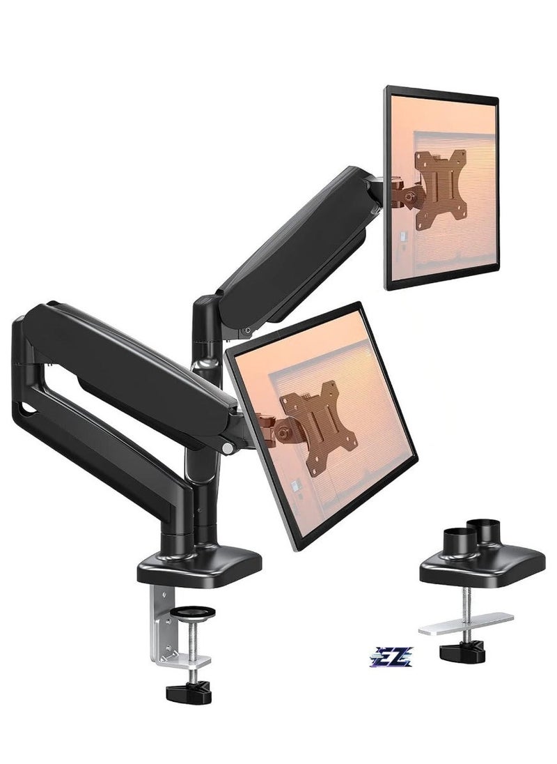 ELTRAZONE Dual Monitor Arm – Adjustable Gas Spring Ergonomic PC Monitor Stand for 13-32 Inch Monitors, VESA Compatible (75x75/100x100), with C-Clamp & Grommet Base, Flexible and Space-Saving Design - Image 1
