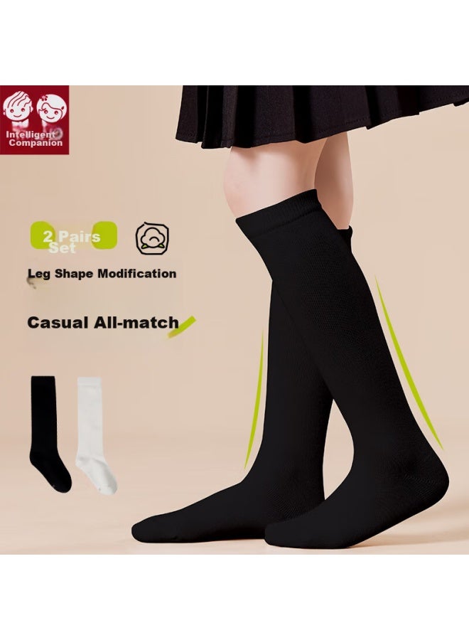 Smart Friends Zhiyou Children's Mid-calf Socks, Girls' High Socks, Spring And Autumn, Black, For Girls And Toddlers, Long Socks, Student White Autumn And Winter School Uniform Cotton Socks - Image 2