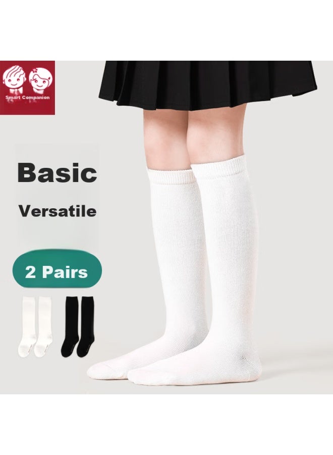 Smart Friends Zhiyou Children's Mid-calf Socks, Girls' High Socks, Spring And Autumn, Black, For Girls And Toddlers, Long Socks, Student White Autumn And Winter School Uniform Cotton Socks - Image 1