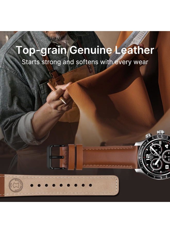 Fullmosa 2 Pack 22mm Leather Watch Bands Quick Release Watch Strap for Men Women, Soft Replacement Strap Wristband with Stainless Steel Buckle,22mm Toffee Brown&Black/Black&Silver - Image 3