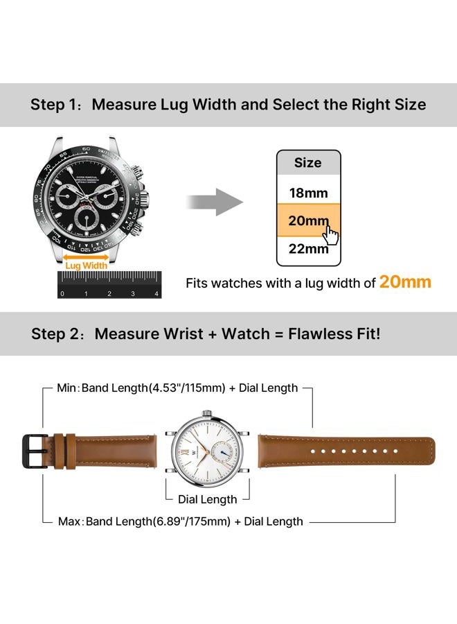 Fullmosa 2 Pack 22mm Leather Watch Bands Quick Release Watch Strap for Men Women, Soft Replacement Strap Wristband with Stainless Steel Buckle,22mm Toffee Brown&Black/Black&Silver - Image 4