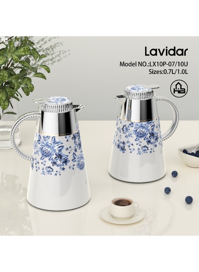 Lavidar Luxury Flask Set 0.7ML+1L / (Kawa) & Tea Thermos / Premium Glass Inner / Hot&Cold /HB