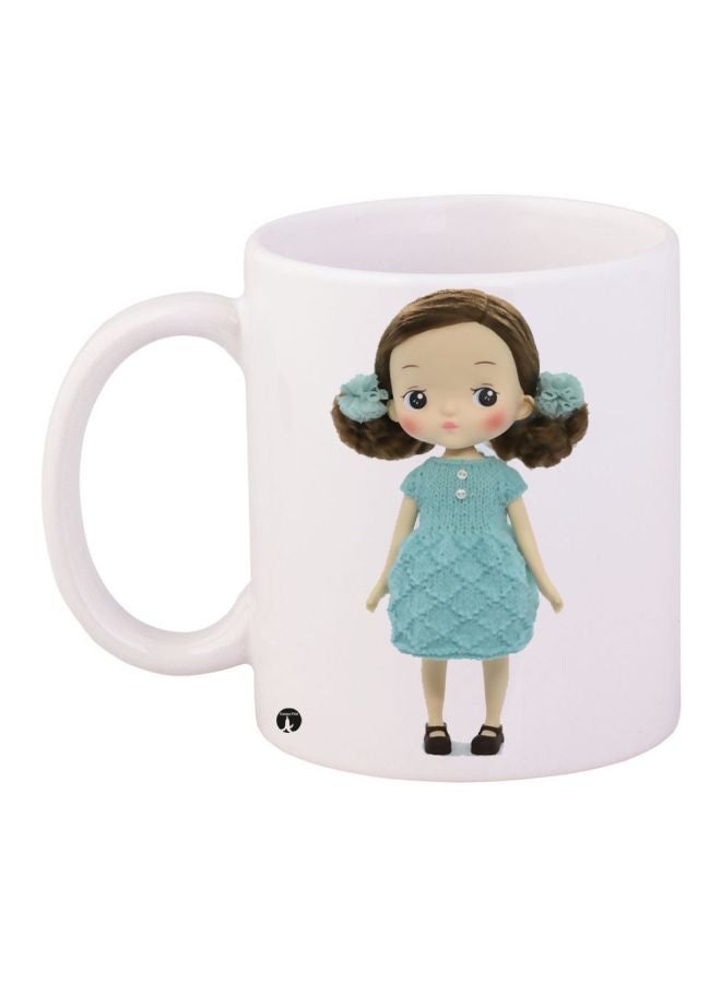 RYN Anime Printed Coffee Mug White/Brown/Blue 11ounce