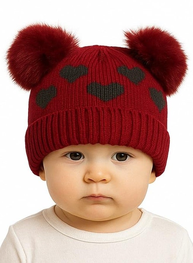 KETKAR Knitted Woolen Winter Beanie Hat for Babies | Warm Fur-Lined Cap with Pom-Pom | Soft Topi for Infants & Toddlers (3-12 Months)_Red - Image 2