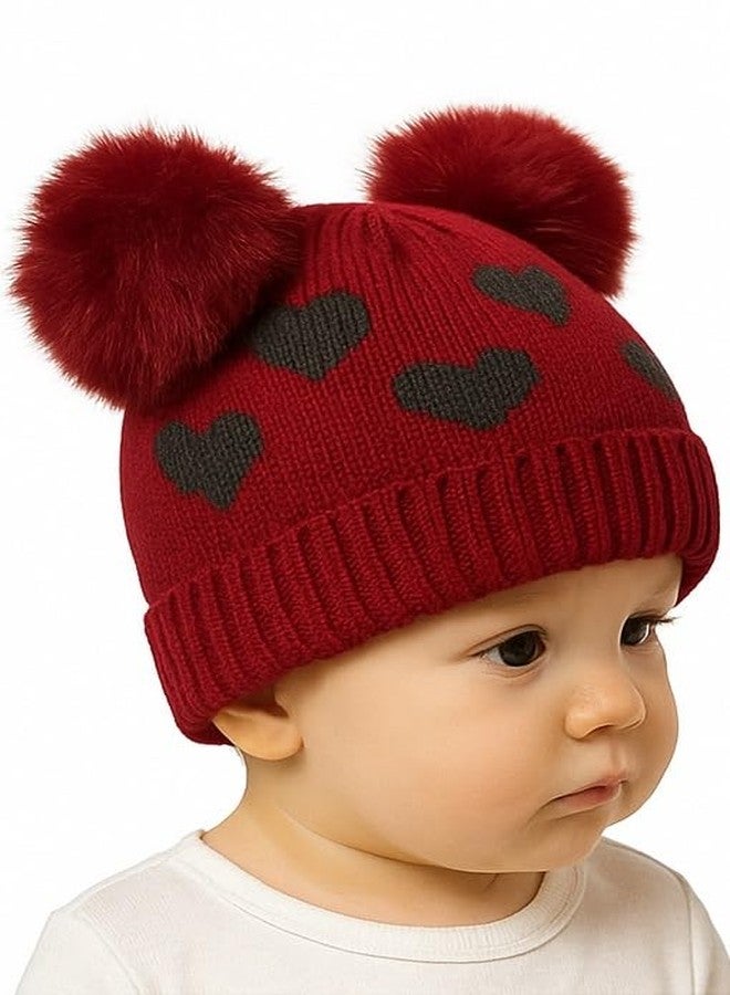 KETKAR Knitted Woolen Winter Beanie Hat for Babies | Warm Fur-Lined Cap with Pom-Pom | Soft Topi for Infants & Toddlers (3-12 Months)_Red - Image 4