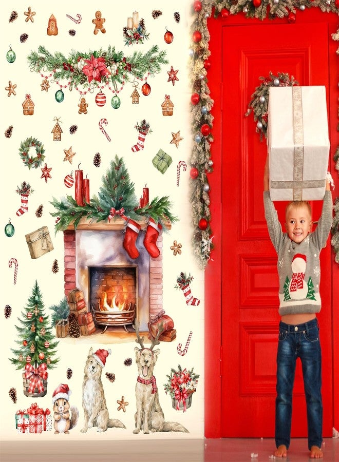 HATARU Christmas Wall Decals Merry Christmas Wall Stickers Fireplace Stickers Christmas Pine Tree Decals for Wall Removable Winter Animals Walls Art Decor for Xmas Party Supplies Living Room Home - Image 3