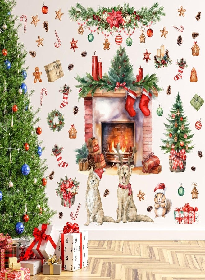 HATARU Christmas Wall Decals Merry Christmas Wall Stickers Fireplace Stickers Christmas Pine Tree Decals for Wall Removable Winter Animals Walls Art Decor for Xmas Party Supplies Living Room Home - Image 4