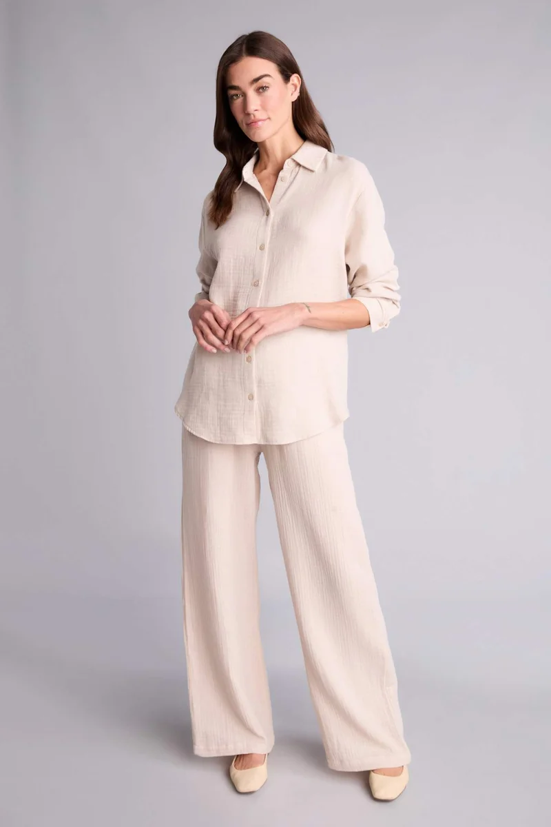 ديفاكتو Wide Leg Wide Leg Double Pocket Muslin Trousers