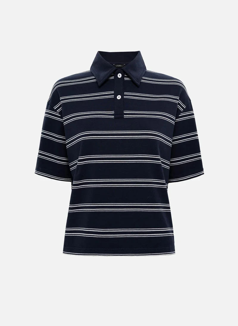 Lichi Loose-fitting cotton polo shirt with contrasting stripes