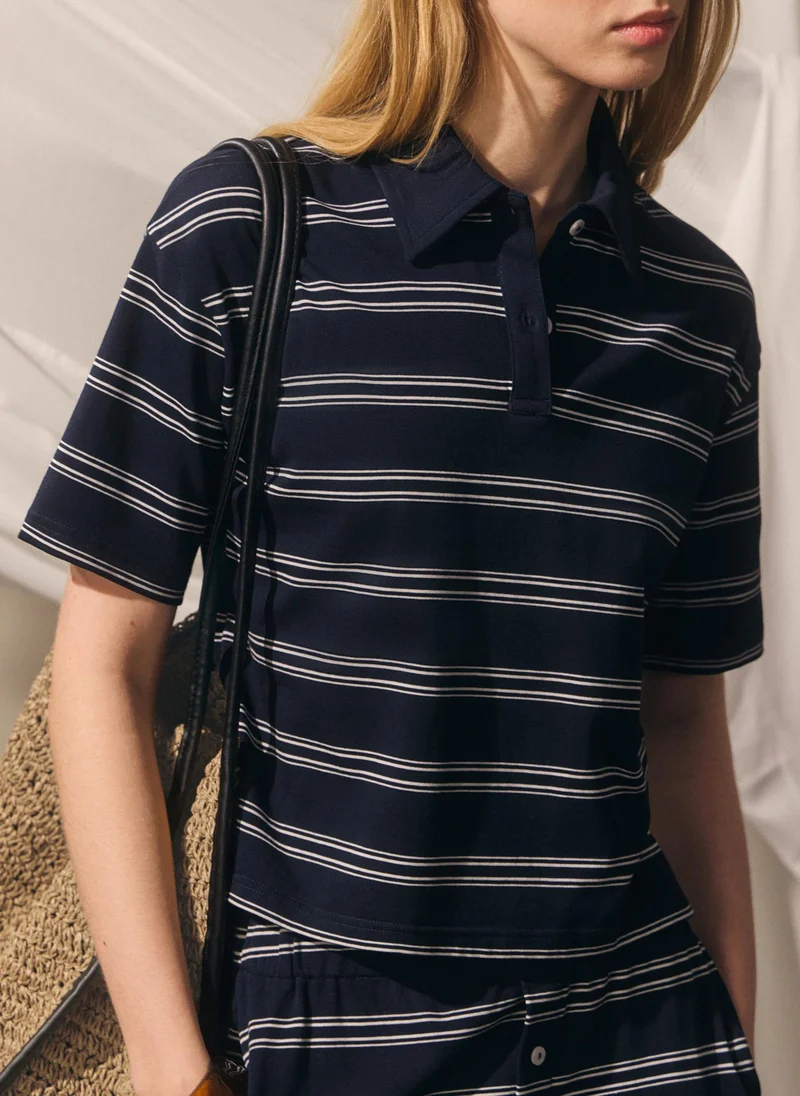 Lichi Loose-fitting cotton polo shirt with contrasting stripes
