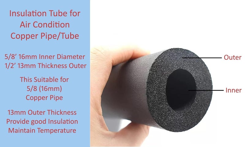EVNCOM AC Insulation Tube AC Pipe Nitrile Tube Insulated Tube for Copper Pipe Thermal Insulation Tube Rubber Tube Multipurpose Work 5/8 ID X 1/2 THK 16MM Inner Diameter 13MM Outer Thk - Image 4