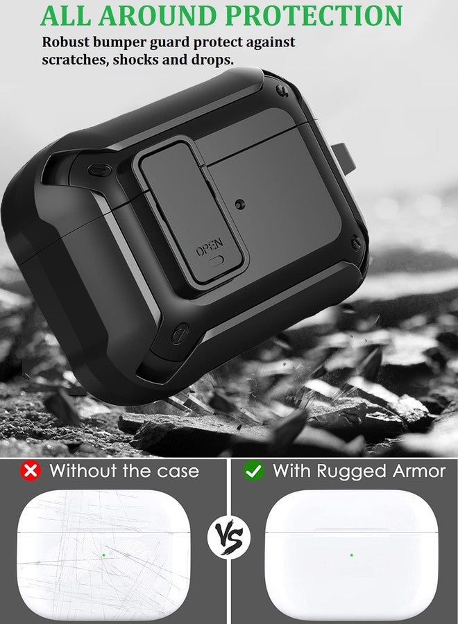 Olytop AirPods 3rd Generation Case with Lock Lid & Cleaner Pen, Full-Body Rugged AirPod Gen 3 Shockproof Case Armor Protective Skin Cover Men with Carabiner for iPod Airpods 3rd Gen-Black - Image 5