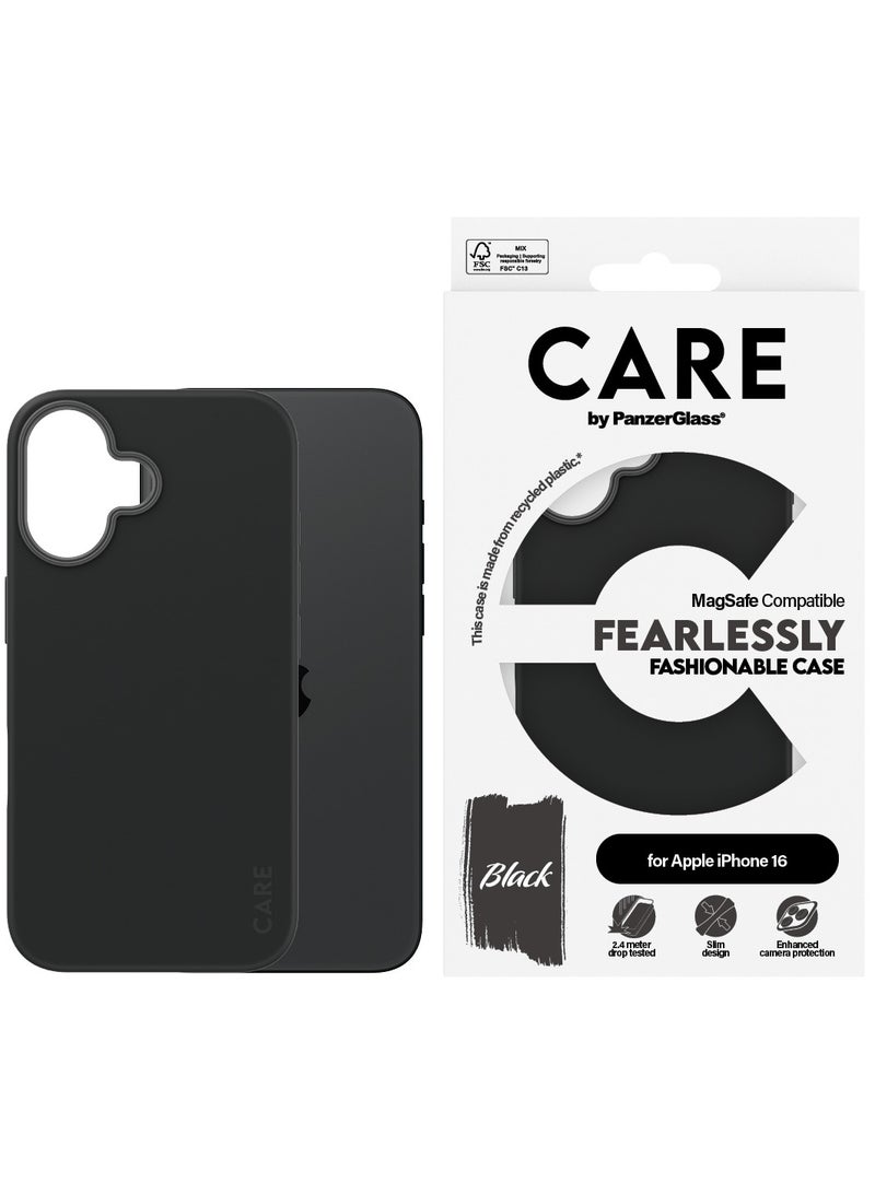 PanzerGlass حافظة هاتف CARE من PanzerGlass® لهاتف آبل آيفون 16، تصميم نحيف باللون الأسود، مظهر أنيق وعصري، حماية معززة للكاميرا، مواد معاد تدويرها، توافق سلس مع MagSafe - Image 1
