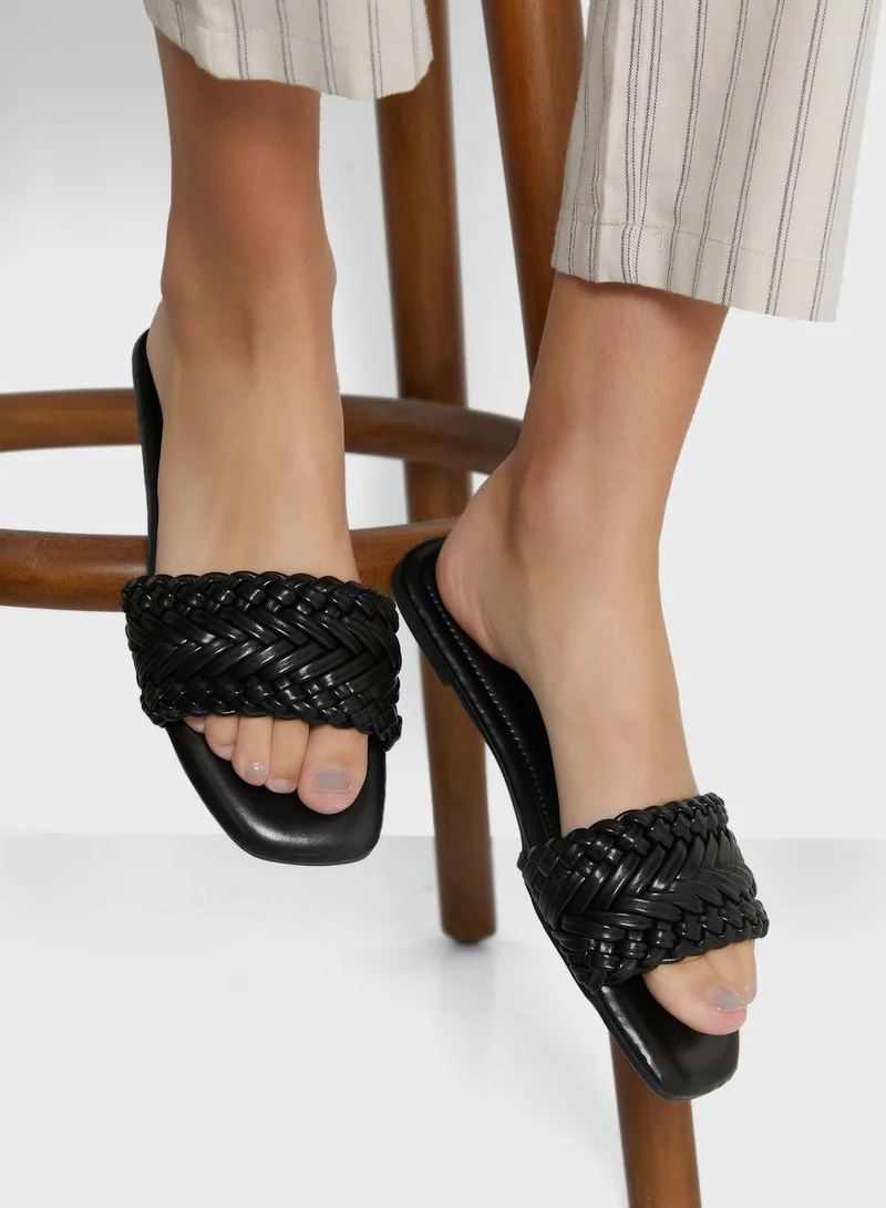 ELLA Braided Square Toe Flat Sandal