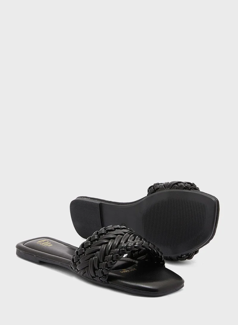 ELLA Braided Square Toe Flat Sandal