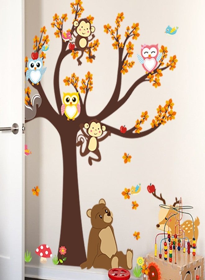 Pumkins Woodland Animal Tree Wall Stickers for Kids Room | Cute Forest Animals Owl Bear Deer | Large Tree Decals for Nursery Playroom Bedroom | Peel & Stick | 2 Sheets Each 90x30cm Covers 100x100cm - Image 1