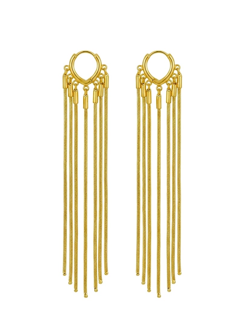 Julia Store 18K Gold Plated Stainless Steel Aesthetic Exquisite Luxury Elegant Dainty Cute Trendy Elegant Tassel Handmade Boho Chandelier Dangle Drop Heart Pattern Hoop Earring Jewelry Gift For Women - Image 1