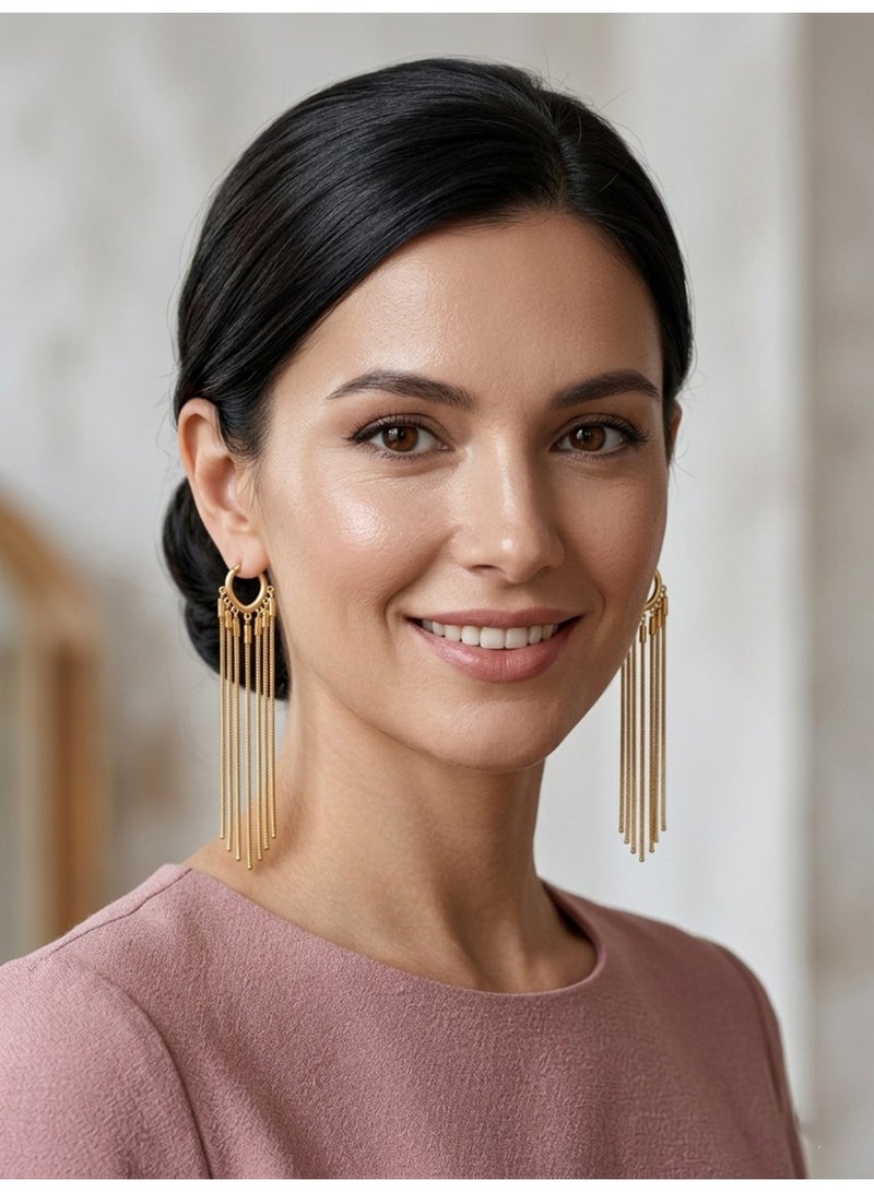 Julia Store 18K Gold Plated Stainless Steel Aesthetic Exquisite Luxury Elegant Dainty Cute Trendy Elegant Tassel Handmade Boho Chandelier Dangle Drop Heart Pattern Hoop Earring Jewelry Gift For Women - Image 5