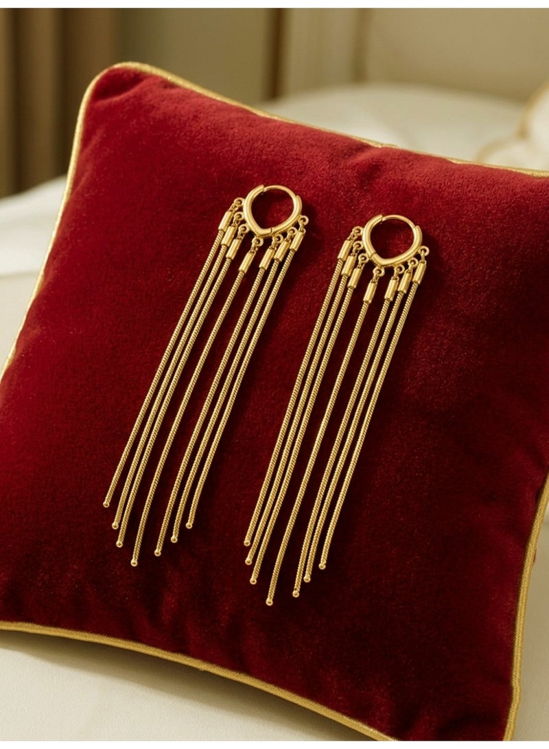 Julia Store 18K Gold Plated Stainless Steel Aesthetic Exquisite Luxury Elegant Dainty Cute Trendy Elegant Tassel Handmade Boho Chandelier Dangle Drop Heart Pattern Hoop Earring Jewelry Gift For Women - Image 2