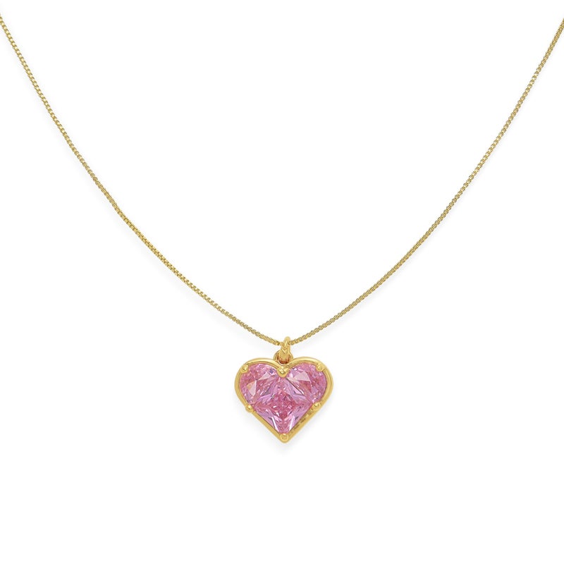 Sonateomber Pink Heart Pendant Necklace for Women Gold Dainty Chain Cute Red Crystal Rhinestone Love Heart Dangle Necklaces Wedding Valentines Prom Jewelry Gift for Mother Her - Image 1