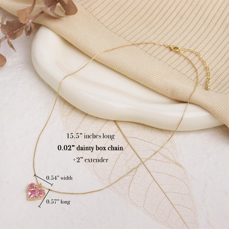 Sonateomber Pink Heart Pendant Necklace for Women Gold Dainty Chain Cute Red Crystal Rhinestone Love Heart Dangle Necklaces Wedding Valentines Prom Jewelry Gift for Mother Her - Image 3