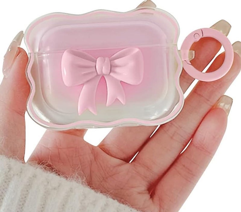 Meyaar for AirPods 4 Case Compatible with AirPods 4th Generation Case (ANC) (USB-C) Cute Clear, Shockproof Soft TPU Protective Case Cover for Girls Women with Keychain (Bow Pink) - Image 1