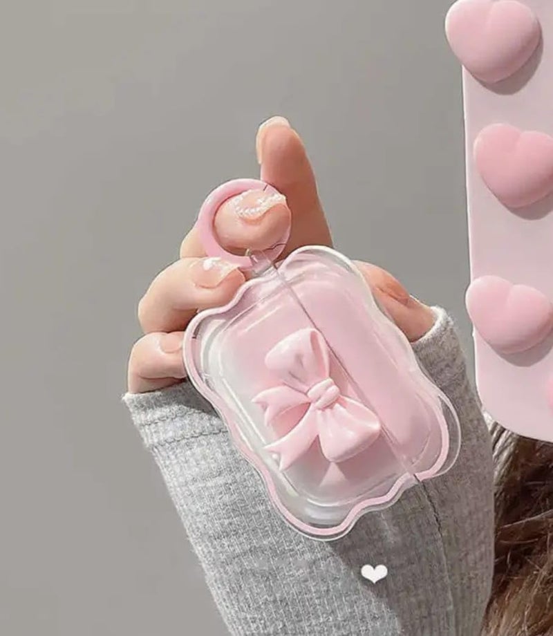 Meyaar for AirPods 4 Case Compatible with AirPods 4th Generation Case (ANC) (USB-C) Cute Clear, Shockproof Soft TPU Protective Case Cover for Girls Women with Keychain (Bow Pink) - Image 3