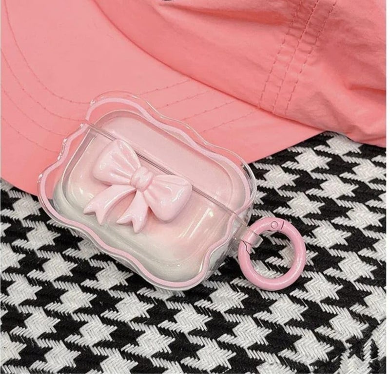Meyaar for AirPods 4 Case Compatible with AirPods 4th Generation Case (ANC) (USB-C) Cute Clear, Shockproof Soft TPU Protective Case Cover for Girls Women with Keychain (Bow Pink) - Image 5
