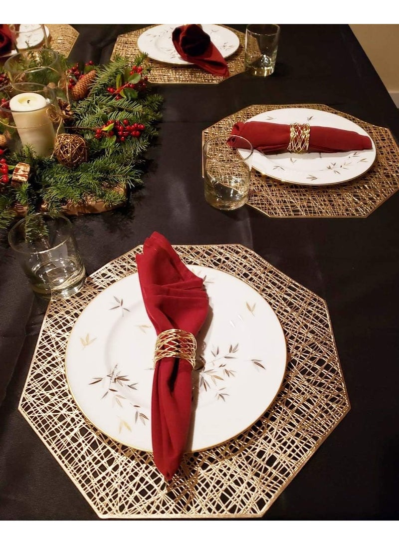 6-Piece Vinyl Dining Table Decorative Placemats - Elegant Gold Octagonal Design, Heat Resistant & Non-Slip, Ideal for Kitchen, Dining, and Restaurants  - Image 5