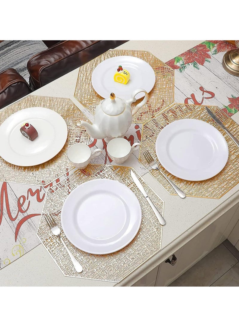 6-Piece Vinyl Dining Table Decorative Placemats - Elegant Gold Octagonal Design, Heat Resistant & Non-Slip, Ideal for Kitchen, Dining, and Restaurants  - Image 3