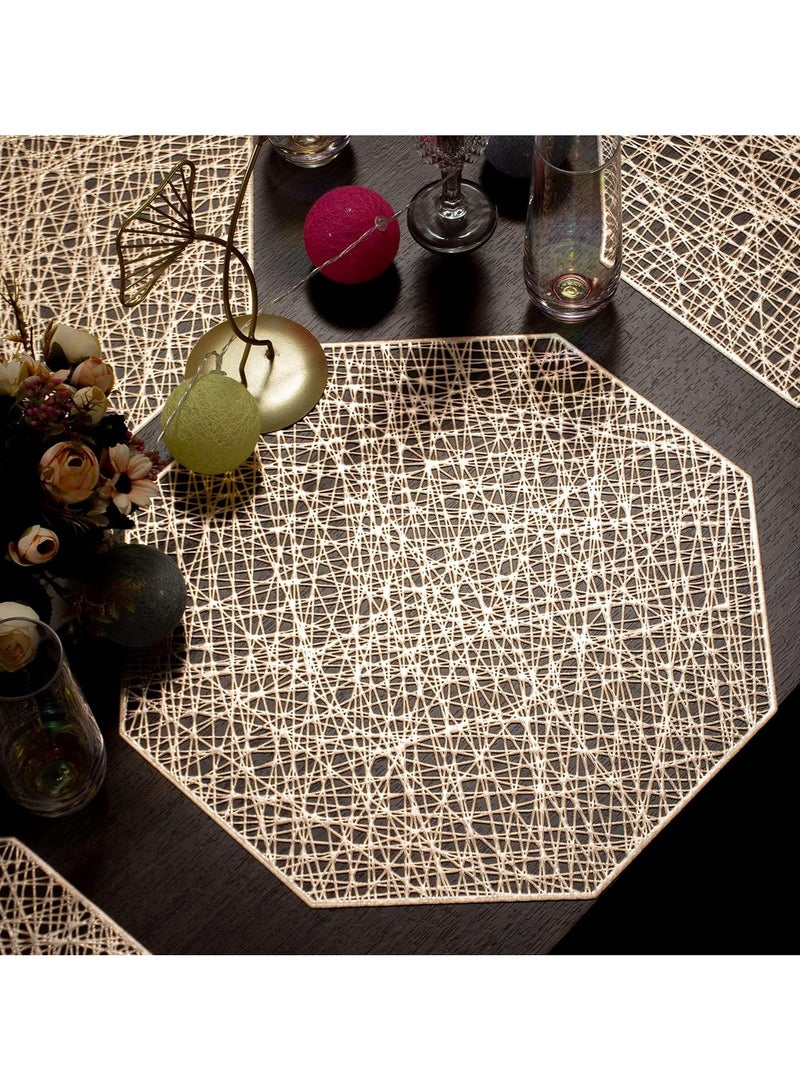 6-Piece Vinyl Dining Table Decorative Placemats - Elegant Gold Octagonal Design, Heat Resistant & Non-Slip, Ideal for Kitchen, Dining, and Restaurants  - Image 4