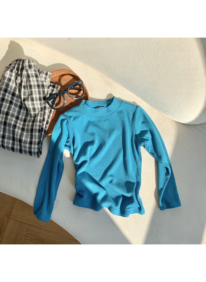 Girls' Solid Color Long Sleeve Soft Waxy Q-shirt Spring And Autumn New Children's Korean T-shirt Baby's Middle Collar Top