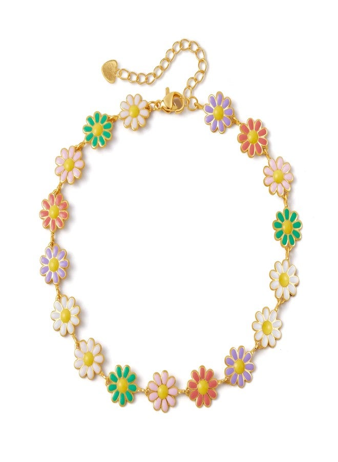 KELMALL 14K Gold Plated Colorful Daisy Anklet for Women - Boho Enamel Flower Adjustable Ankle Bracelet for Summer Beach Vacation Jewelry Gift - Image 1