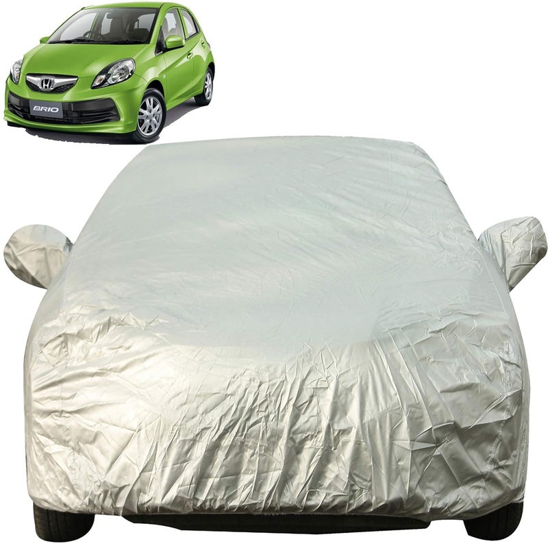 Autofact Waterproof Car Body Cover with Mirror Pockets Compatible for Honda Brio (Triple Stitched, Bottom Fully Elastic, Light Grey 2 X 2 Matty) - Image 1