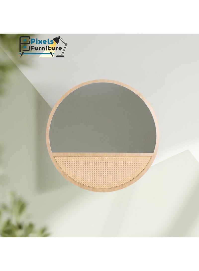 بكسل للأثاث مرآة حائط دائرية بتصميم الراتان وباطار وقاعدة خشب من بكسل الأثاث، لغرفة المعيشة والمداخل والتسريحة والحمام، 60 سم - Image 5