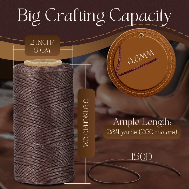 Flexzion Waxed Thread, Wax String, Coated Cord Heavy Duty Polyester 284Yard 1mm 150D for Bracelets, Leather Craft Stitching Sewing, Book Binding, DIY Handcraft (Dark Brown) - Image 2