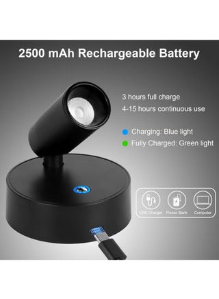 مصابيح LED لاسلكية موضعية داخلية تعمل بالبطارية مع جهاز تحكم عن بعد، مصابيح LED داخلية قابلة للشحن مع مؤقت＆ قابلة للتخفيف، 3CCT مصابيح صور للحائط، أضواء سبوت لايت مميزة للنباتات والأعمال الفنية - أسود - view 3
