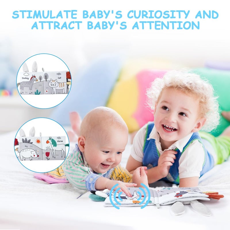 Vicloon Cloth Books, 3D Touch Feel High Contrast Cloth Book, Baby Books Toys for Baby 0-12 Months, Soft Baby Books Touch and Feel Crinkle for Infants Toddler Gifts Toy(Rabbit) - Image 3