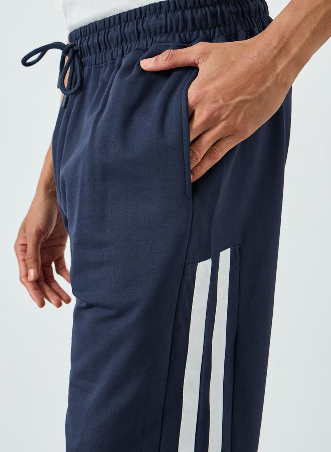 Styli Men Navy Blue Side Striped Panel Relaxed Fit Terry Joggers - Image 3