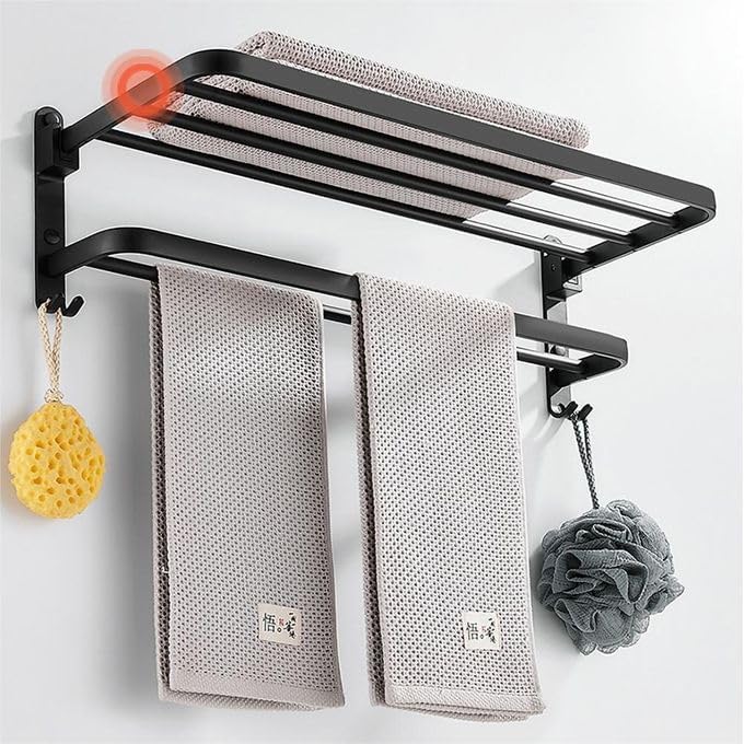 LUXIUR Stainless Steel Folding Towel Rack for Bathroom/Towel Stand for Bathroom Accessories and Fittings Optimal Storage, with Sleek Black Finish - Durable 18 Inch - Image 3